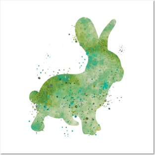 Green Bunny Watercolor Painting Posters and Art